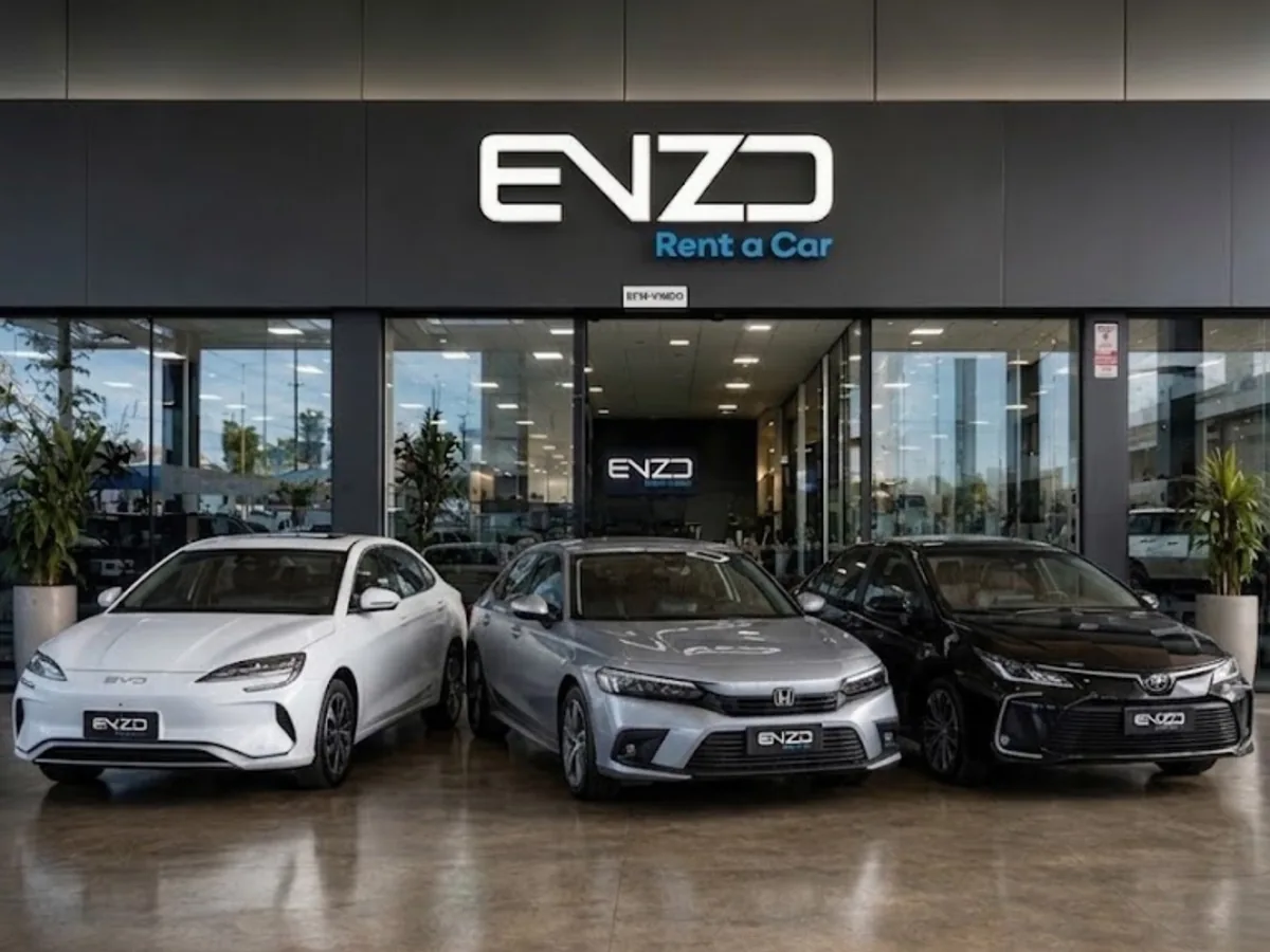 Sedãs executivos da frota Enzo Rent a Car na loja em Brasília
